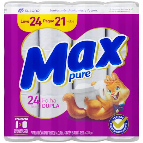 Papel Higiênico Max Pure Folha Dupla 30m Leve 24 Pague 21
