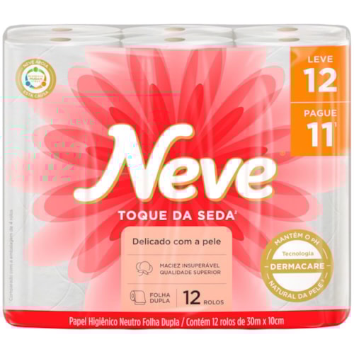 Papel Higiênico Neve Toque Seda Folha Dupla Leve 12 Pague 11 30m