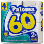 Papel Higienico Paloma Folha Simples 60 Metros 4Un