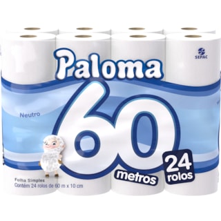 Papel Higiênico Paloma Folha Simples 60m 24 Unidades