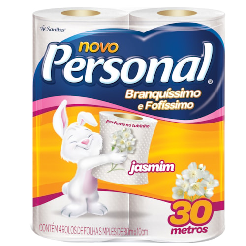 Papel Higiênico Personal Folha Simples Jasmim 30m 4 Unidades