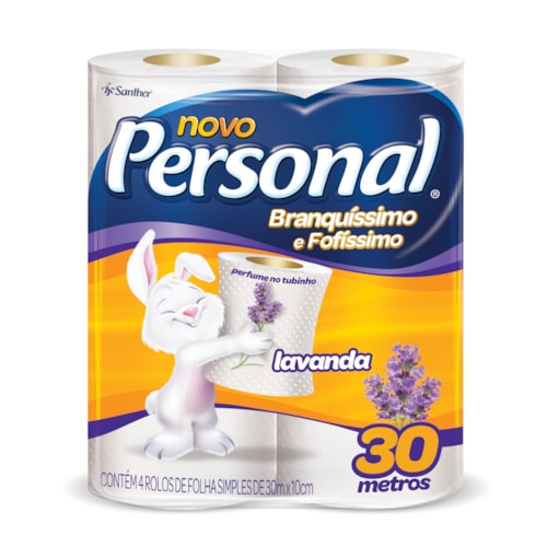 Papel Higiênico Personal Folha Simples Lavanda 30m 4 Unidades