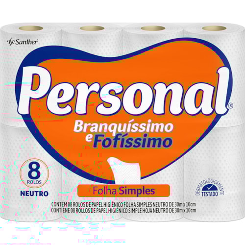 Papel Higiênico Personal Folha Simples Neutro 30m 8 Unidades