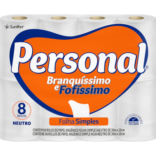 Papel Higiênico Personal Folha Simples Neutro 30m 8 Unidades