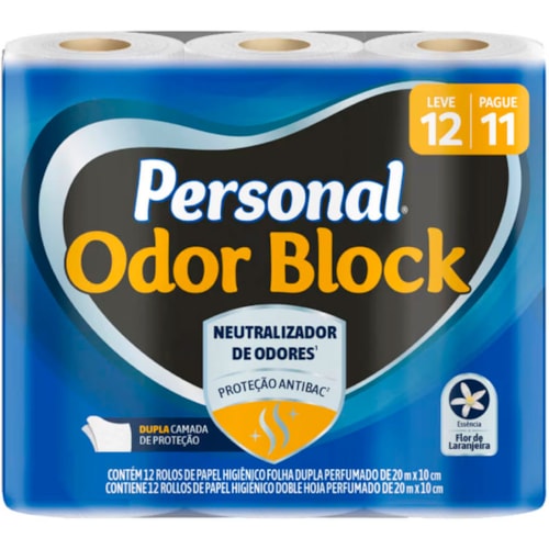 Papel Higiênico Personal Odor Block Folha Dupla 20m 12Un