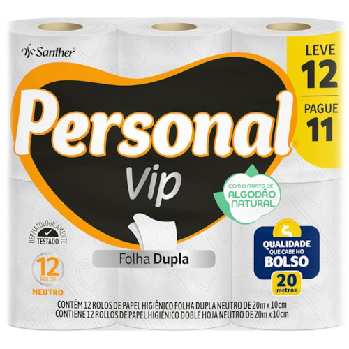 Papel Higienico Personal Vip Folha Dupla Leve 12 Pague 11