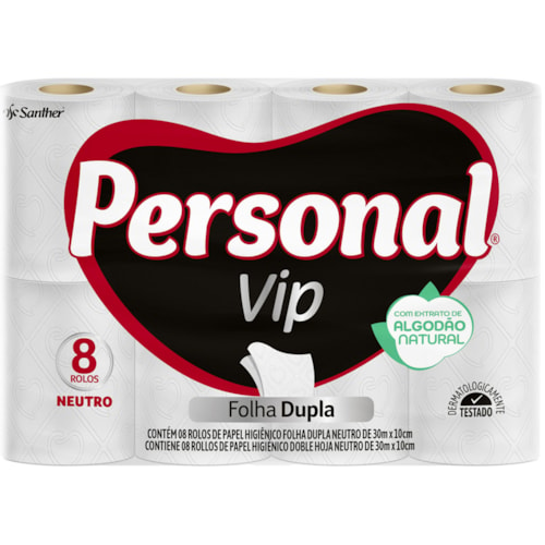 Papel Higiênico Personal Vip Folha Dupla Neutro 30m 8 Unidades