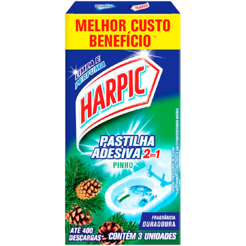 Pastilha Sanitária Harpic Adesiva 2 em 1 Pinho 3 unidades