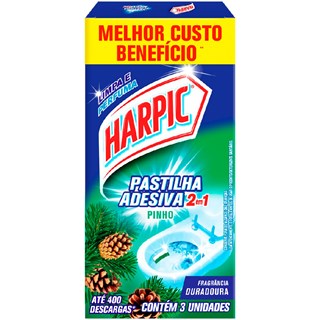 Pastilha Sanitária Harpic Adesiva 2 em 1 Pinho 3 unidades