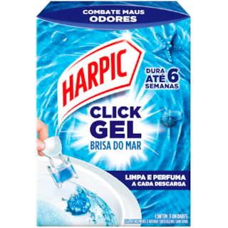 Pastilha Sanitária Harpic Click Gel Brisa do Mar 3Un