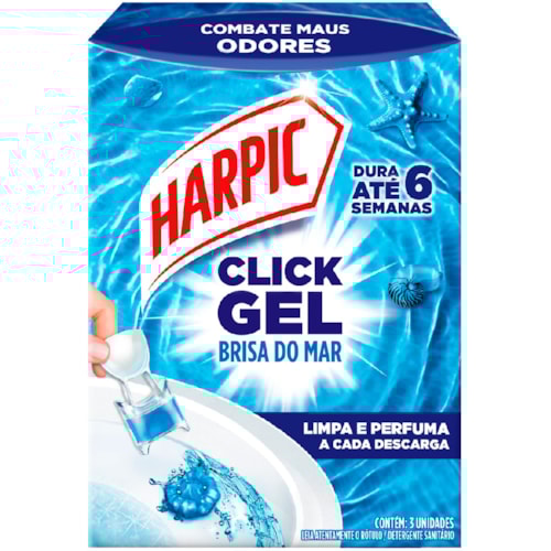 Pastilha Sanitária Harpic Click Gel Brisa do Mar 3Un