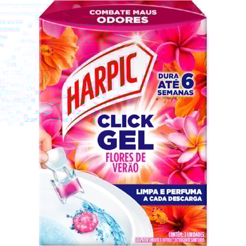 Pastilha Sanitária Harpic Click Gel Flores de Verão 3Un
