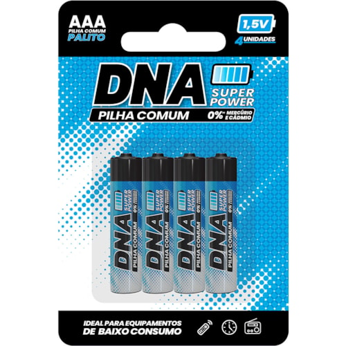 Pilha DNA Power Comum de Zinco AAA 4Un