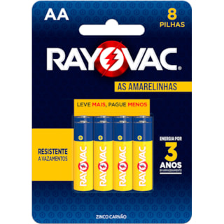 Pilha Rayovac Amarelinha Zinco AA 8Un