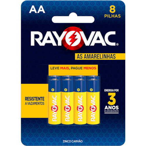 Pilha Rayovac Amarelinha Zinco AA 8Un
