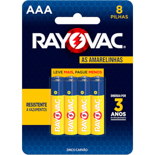 Pilha Rayovac Amarelinha Zinco AAA 8Un