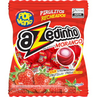 Pirulito Pop Mania Azedinho Sabor Morango Com Recheio Mastigável 500g