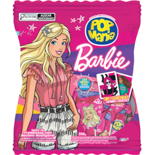 Pirulito Pop Mania Barbie Sabor Framboesa Com Recheio Mastigável 500g