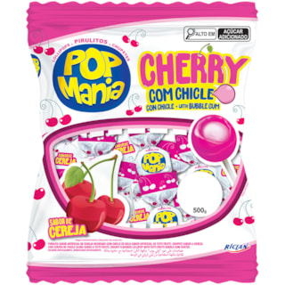 Pirulito Pop Mania Cherry Com Chicle 500g