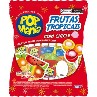 Pirulito Pop Mania Frutas Tropicais Com Chicle 500g