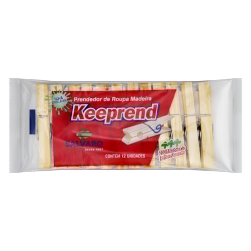 Prendedor de Roupa Madeira Keeprend 12 unidades