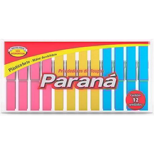 Prendedor de Roupas Paraná de Plástico Colorido 12Un
