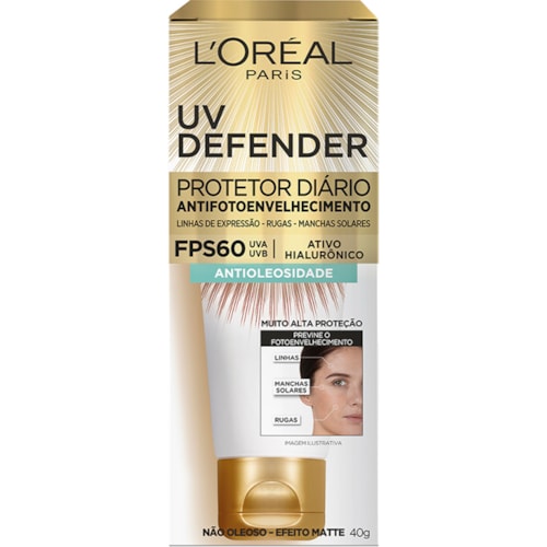 Protetor Solar Facial L'Oréal UV Defender FPS60 Antioleosidade 40g