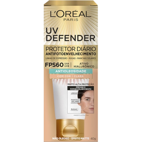 Protetor Solar Facial L'Oréal UV Defender FPS60 Claro 40g