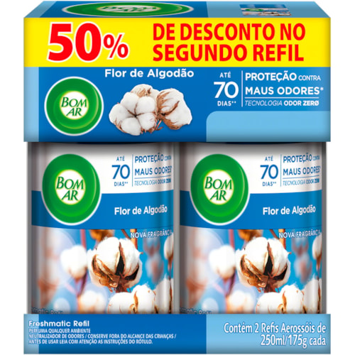 Purificador de Ar Bom Ar Flor de Algodão 2Un 250ml Promo
