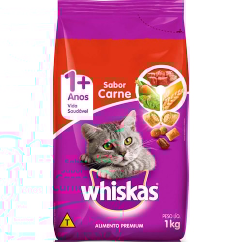 Ração para Gatos Adultos Whiskas Carne 1kg