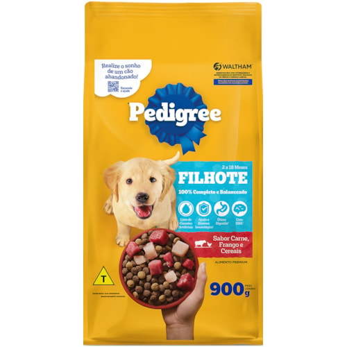 Ração Pedigree Filhote Sabor Carne Frango e Cereais 900g Destro 