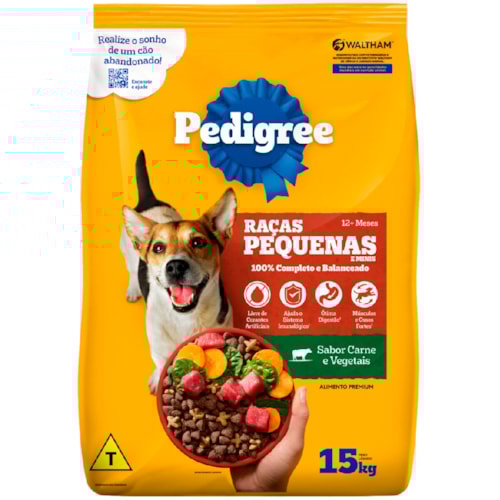 Ração Pedigree para Raças Pequenas Adultos Carne e Vegetais 15kg