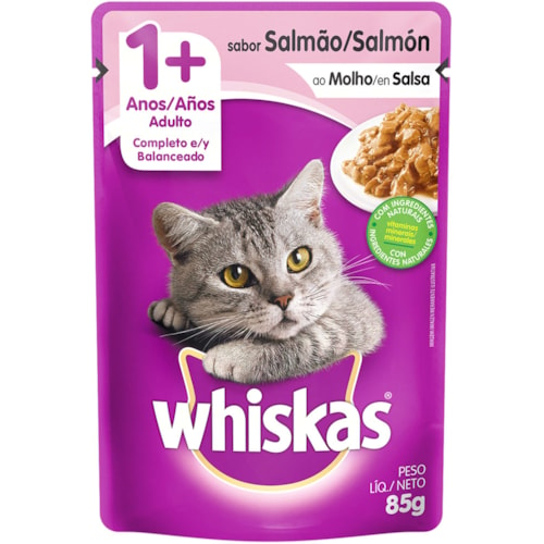 Ração Úmida Whiskas Para Gatos Adultos Sabor Salmão Sachê 85g