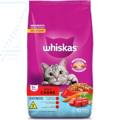 Ração Whiskas para Gatos Castrados Sabor Carne 10,1kg
