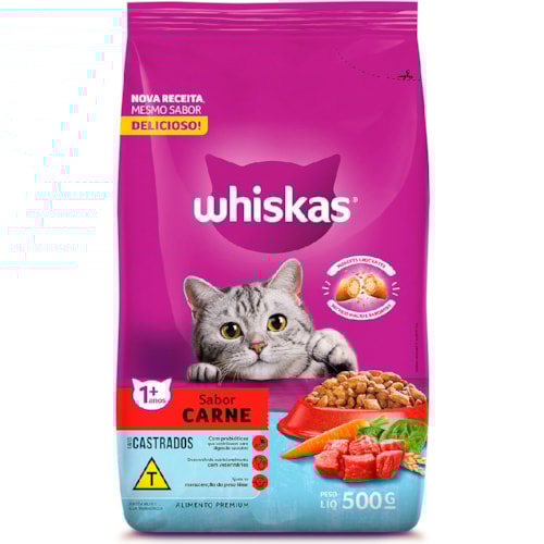 Ração Whiskas para Gatos Castrados Sabor Carne 500g