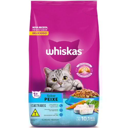 Ração Whiskas para Gatos Castrados Sabor Peixe 10,1kg