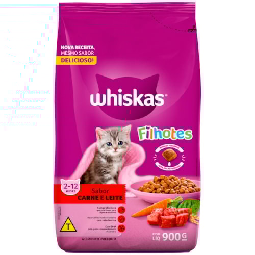 Ração Whiskas para Gatos Filhotes Sabor Carne e Leite 900g