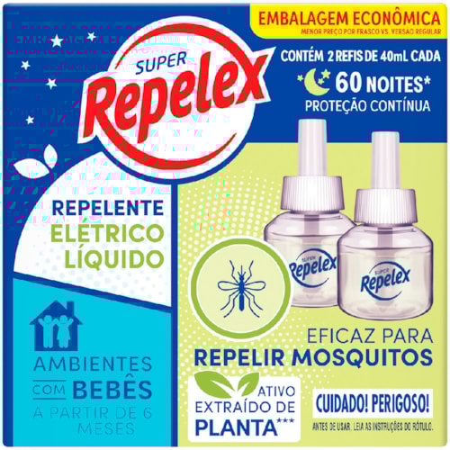 Repelente Elétrico Líquido Repelex Refil 2x40ml