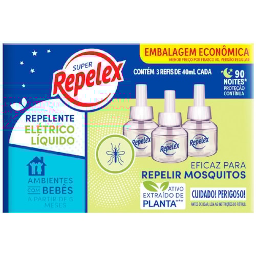 Repelente Elétrico Líquido Repelex Refil 3x40ml