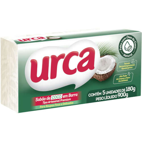 Sabão de Coco Urca Em Barra Premium 180g 5un