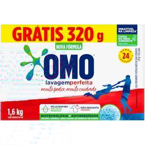 Sabão em Pó Omo Lavagem Perfeita 1,6Kg 320g Grátis