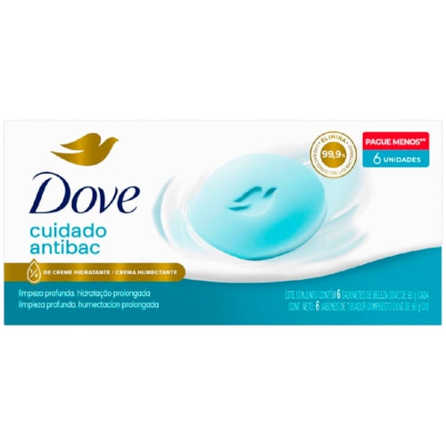 Sabonete em Barra Dove Cuidado Antibac 6x90g Leve + Pague -