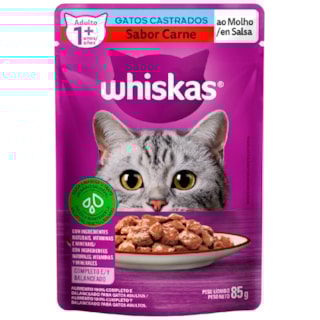 Sachê Whiskas Sabor Carne para Castrados 85g