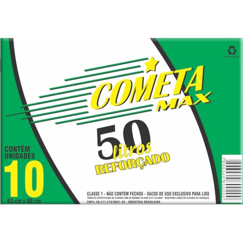 Saco de Lixo Cometa Max Preto 50l 10 unidades