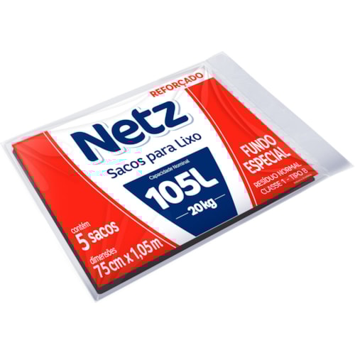 Saco de Lixo Netz Reforçado Almofada 105L 5Un
