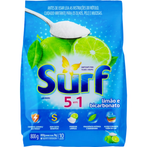 Sanitizante em Pó Surf 5 em 1 Limão e Bicarbonato Sachet 800g