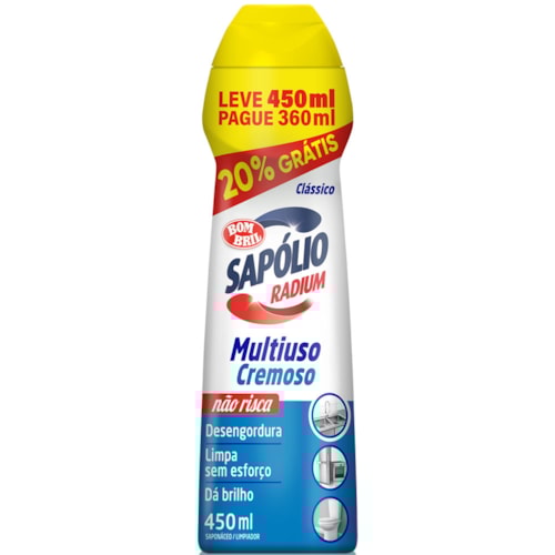 Saponáceo Cremoso Sapólio Radium Clássico Multiuso Leve 450ml Pague 36