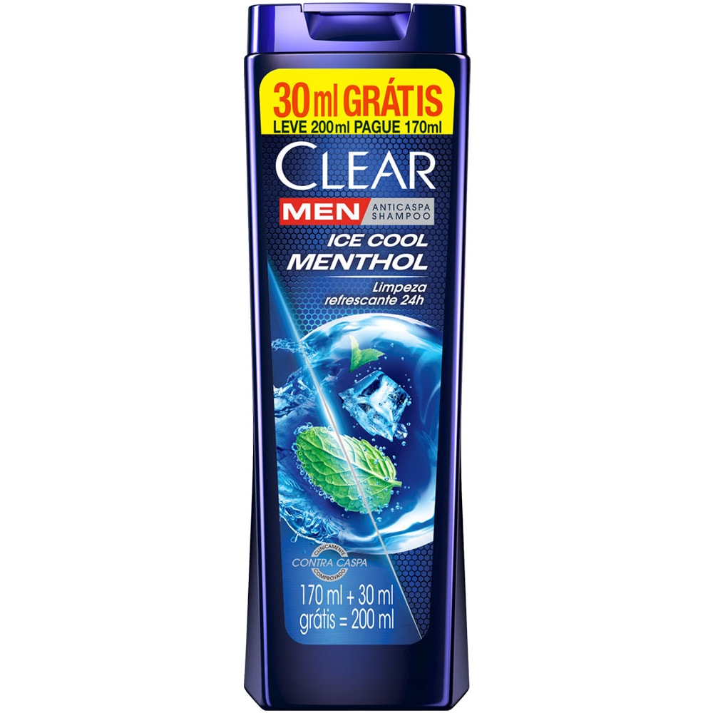 Clean Men Shampoo Clear Men Anticaspa Ice Cool Menthol Leve 200ml Pague 170ml ...