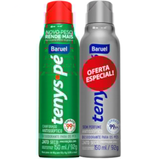 Talco Tenys Pé Jato Seco Canforado + Sem Perfume 2x150ml