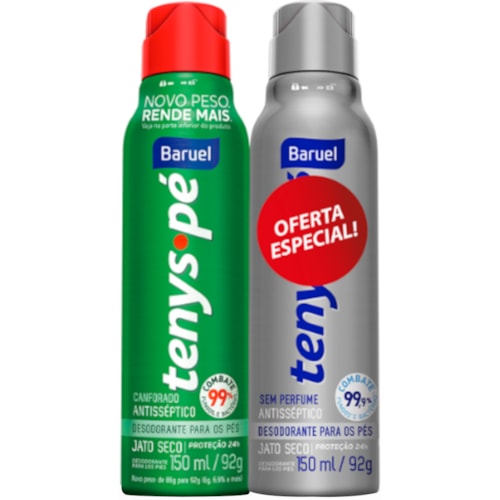 Talco Tenys Pé Jato Seco Canforado + Sem Perfume 2x150ml